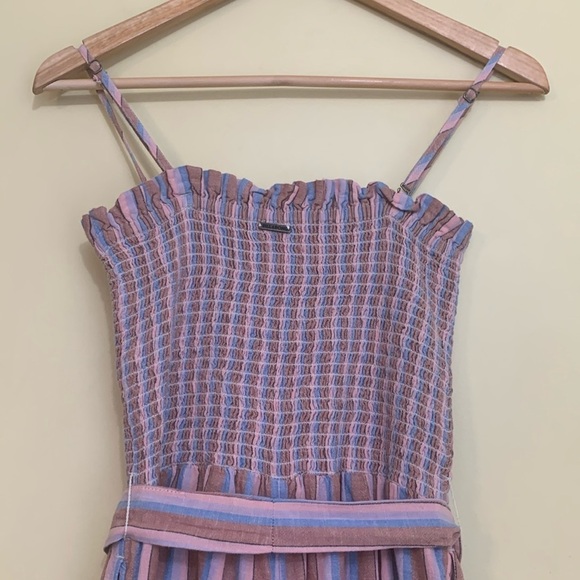 Billabong Multi Color Forward Feelings Smocked Spaghetti Strap Belted Jumpsuit L - Picture 10 of 17